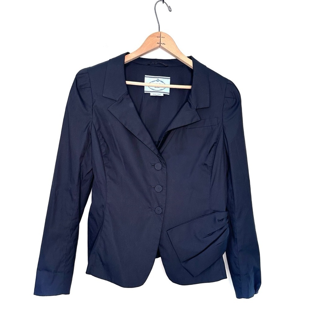 Prada Black Tailored Blazer Jacket Cotton Poplin Side Bow Size 46 US L/10